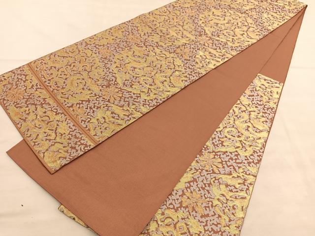 平和屋着物◎六通柄　本袋帯　向かい鳥花文　金糸　正絹　逸品　BAAV1534hv