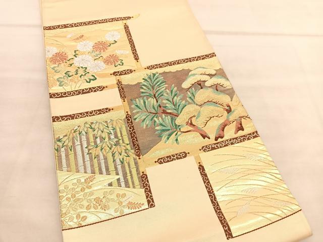 平和屋着物◎太鼓柄袋帯　唐織　松竹秋草文　金銀糸　正絹　逸品　BAAV1541hv