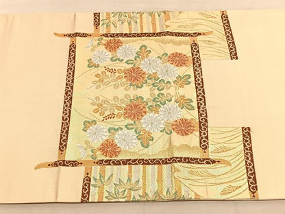 平和屋着物◎太鼓柄袋帯　唐織　松竹秋草文　金銀糸　正絹　逸品　BAAV1541hv