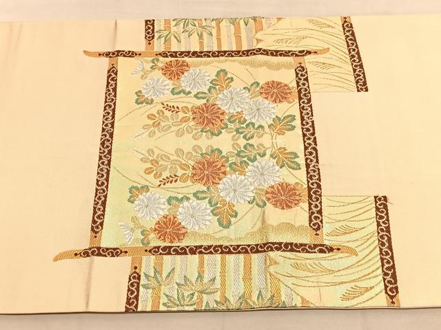平和屋着物◎太鼓柄袋帯　唐織　松竹秋草文　金銀糸　正絹　逸品　BAAV1541hv
