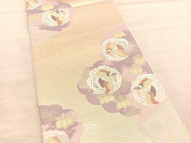 平和屋着物◎六通柄袋帯　唐織　雲取鳳凰文　金糸　正絹　逸品　BAAV1542hv