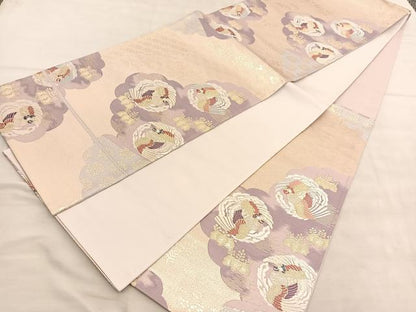 平和屋着物◎六通柄袋帯　唐織　雲取鳳凰文　金糸　正絹　逸品　BAAV1542hv
