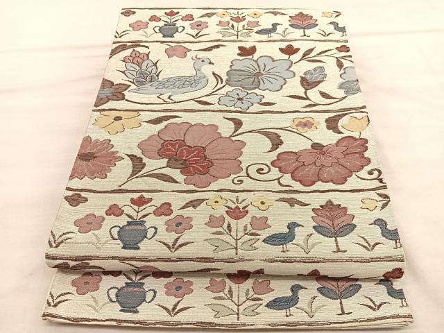 平和屋着物◎六通柄袋帯 花鳥文 正絹 逸品 BAAV1544hv
