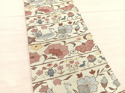 平和屋着物◎六通柄袋帯 花鳥文 正絹 逸品 BAAV1544hv