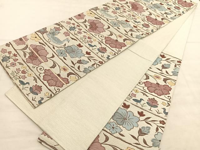 平和屋着物◎六通柄袋帯 花鳥文 正絹 逸品 BAAV1544hv