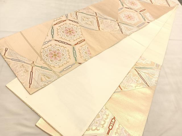 平和屋着物◎六通柄袋帯　唐織　裂取亀甲華文　珀錦　金銀糸　正絹　逸品　未使用　BAAV1550hv