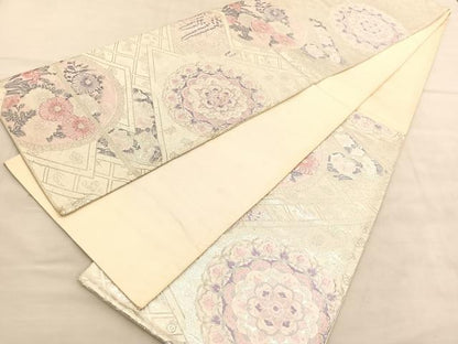 平和屋着物◎六通柄袋帯 唐織 正倉院花文 銀糸 正絹 逸品 BAAV1552hv