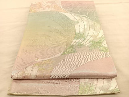 平和屋着物◎六通柄袋帯　飛鶴文　銀糸　正絹　逸品　未使用　BAAV1558hv