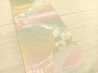 平和屋着物◎六通柄袋帯　飛鶴文　銀糸　正絹　逸品　未使用　BAAV1558hv