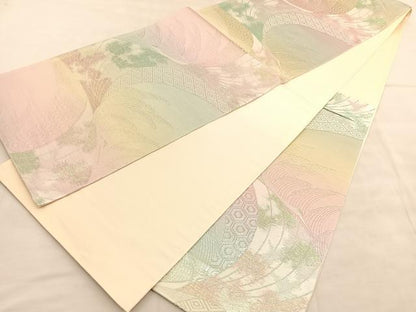 平和屋着物◎六通柄袋帯　飛鶴文　銀糸　正絹　逸品　未使用　BAAV1558hv