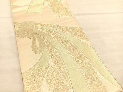 平和屋着物◎六通柄袋帯 唐織 束ね熨斗更紗花文 綾織錦 金銀糸 正絹 逸品 BAAV1563hv