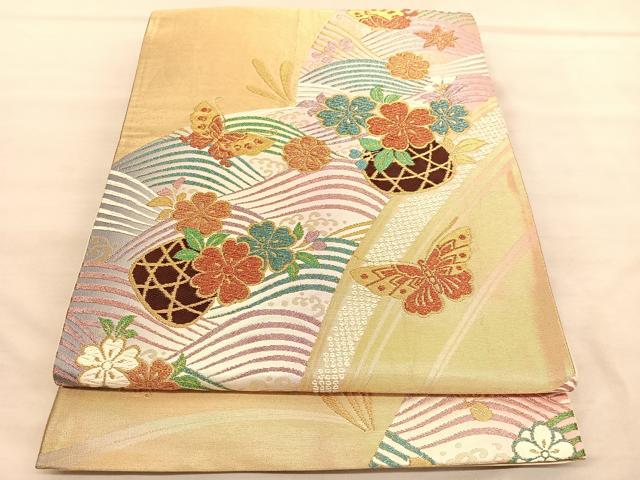 平和屋着物◎六通柄袋帯　立波花籠文　金銀糸　正絹　逸品　BAAV1566hv