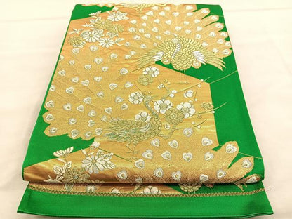 平和屋着物◎六通柄袋帯 孔雀梅文 金銀糸 正絹 逸品 BAAV1572hv