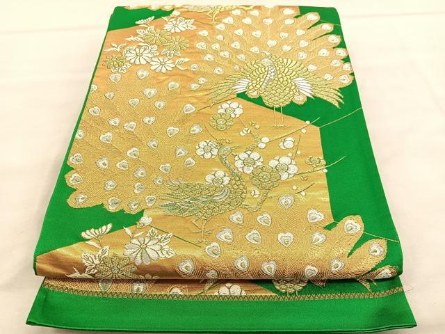 平和屋着物◎六通柄袋帯 孔雀梅文 金銀糸 正絹 逸品 BAAV1572hv