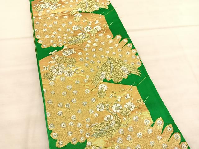 平和屋着物◎六通柄袋帯 孔雀梅文 金銀糸 正絹 逸品 BAAV1572hv