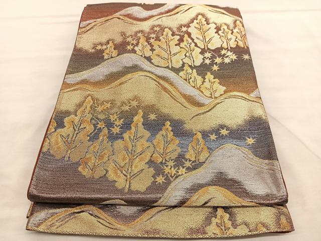 平和屋着物◎六通柄袋帯 遠山樹林文 金銀糸 正絹 逸品 BAAV1573hv