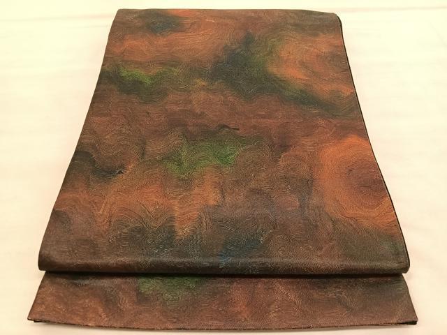 平和屋着物◎六通柄袋帯 墨流し文様 引箔 正絹 逸品 BAAV1585hv