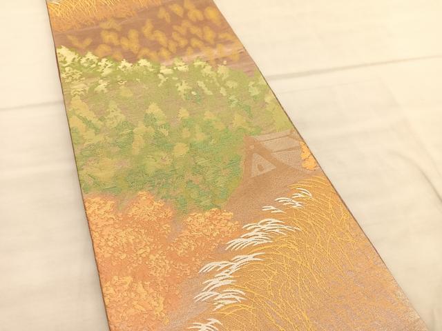 平和屋着物◎六通柄袋帯　唐織　風景文　金銀糸　正絹　逸品　BAAV1591hv