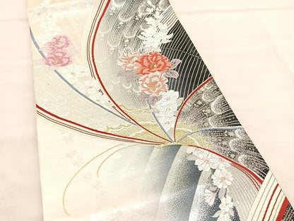 平和屋着物◎六通柄袋帯　唐織　花蝶文　金銀糸　正絹　逸品　BAAV1597hv