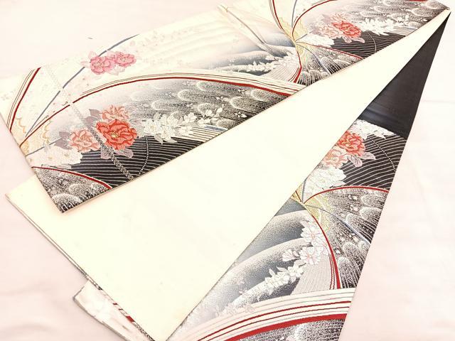 平和屋着物◎六通柄袋帯　唐織　花蝶文　金銀糸　正絹　逸品　BAAV1597hv