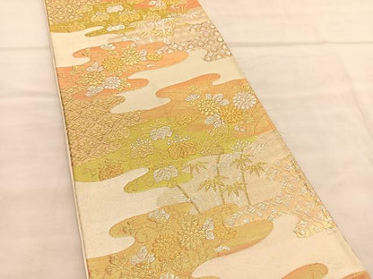 平和屋着物◎六通柄袋帯　エ霞有職花文　金銀糸　正絹　逸品　BAAV1600hv
