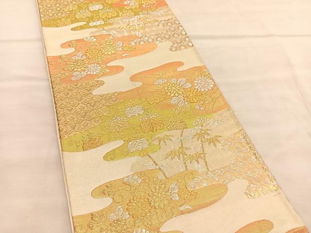 平和屋着物◎六通柄袋帯　エ霞有職花文　金銀糸　正絹　逸品　BAAV1600hv