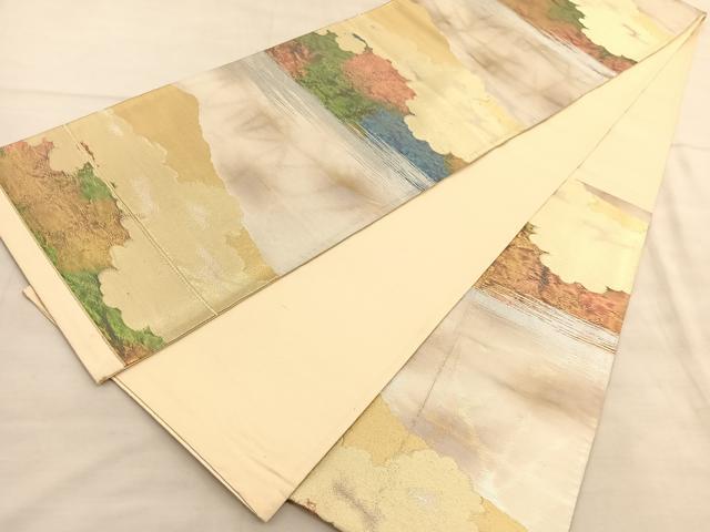 平和屋着物◎六通柄袋帯 遠山風景文 金銀糸 正絹 逸品 BAAV1606hv