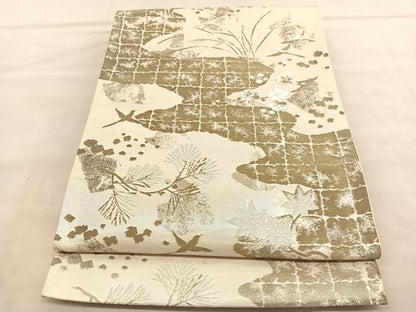 平和屋着物◎西陣　六通柄袋帯　花鳥文　金銀糸　正絹　逸品　BAAV1612hv