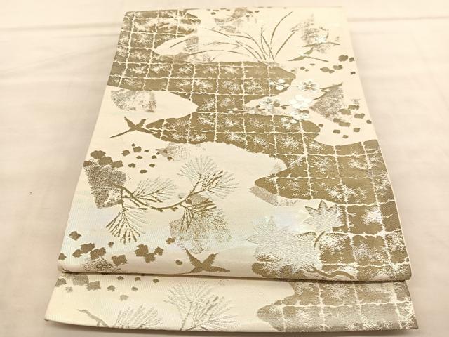 平和屋着物◎西陣　六通柄袋帯　花鳥文　金銀糸　正絹　逸品　BAAV1612hv