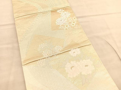 平和屋着物◎六通柄袋帯　色紙牡丹南天文　金銀糸　正絹　逸品　BAAV1616hv