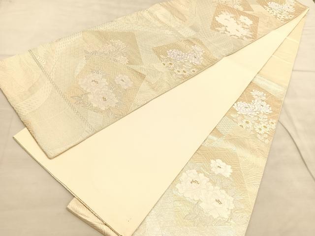 平和屋着物◎六通柄袋帯　色紙牡丹南天文　金銀糸　正絹　逸品　BAAV1616hv