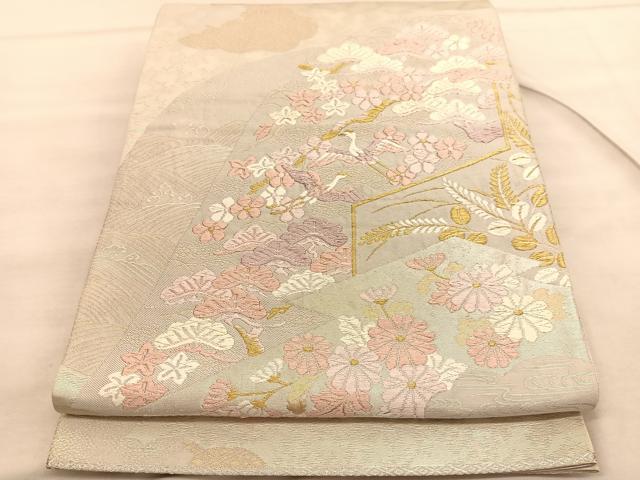 平和屋着物◎六通柄袋帯 唐織 飛鶴浜松花文 金糸 正絹 逸品 BAAV1617hv