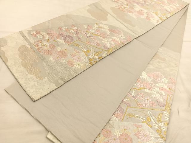 平和屋着物◎六通柄袋帯 唐織 飛鶴浜松花文 金糸 正絹 逸品 BAAV1617hv