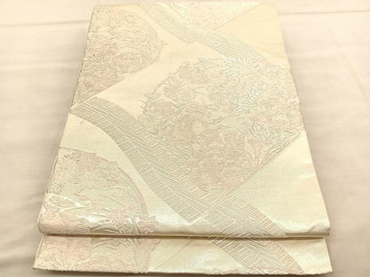 平和屋着物◎六通柄袋帯 唐織 瓦牡丹丸文 銀糸 正絹 逸品 BAAV1618hv