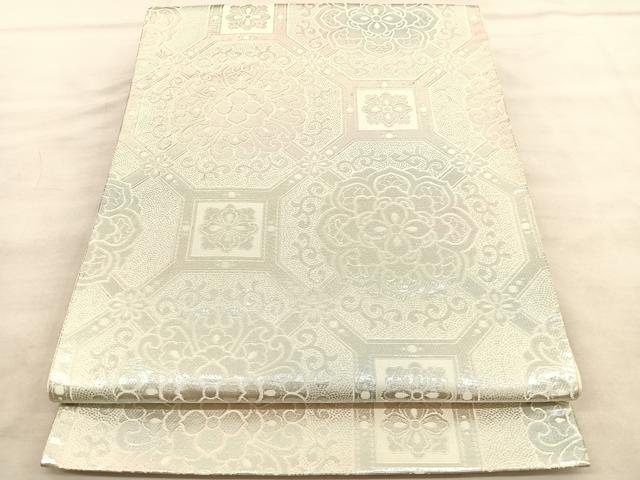 平和屋着物◎六通柄袋帯 蜀江花文 銀糸 正絹 逸品 BAAV1619hv