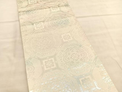 平和屋着物◎六通柄袋帯 蜀江花文 銀糸 正絹 逸品 BAAV1619hv