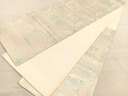 平和屋着物◎六通柄袋帯 蜀江花文 銀糸 正絹 逸品 BAAV1619hv