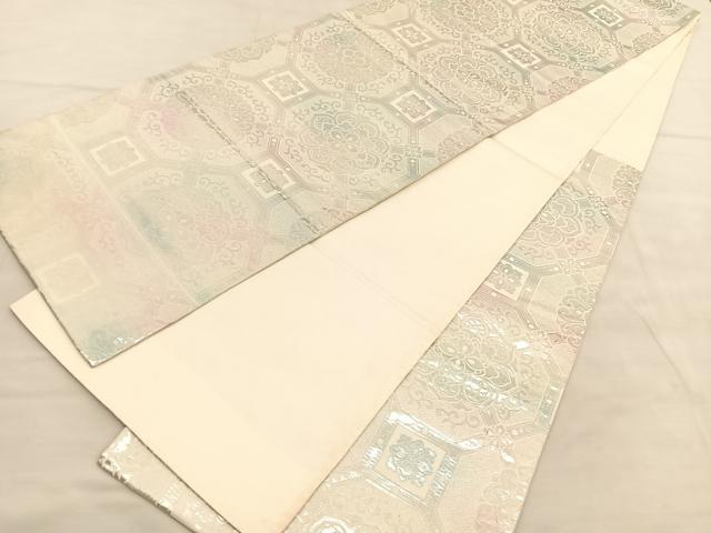 平和屋着物◎六通柄袋帯 蜀江花文 銀糸 正絹 逸品 BAAV1619hv