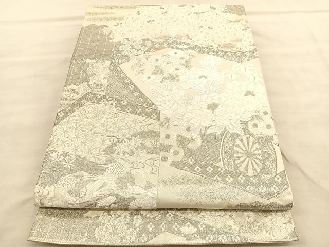 平和屋着物◎六通柄袋帯 唐織 桃山屏風絵文 プラチナ箔 正絹 逸品 BAAV1622hv
