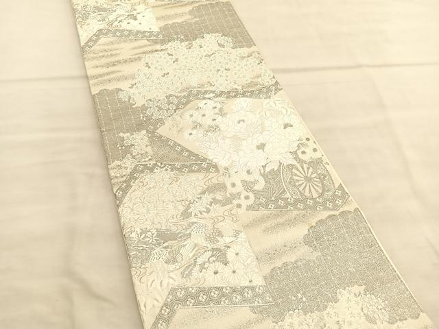 平和屋着物◎六通柄袋帯 唐織 桃山屏風絵文 プラチナ箔 正絹 逸品 BAAV1622hv