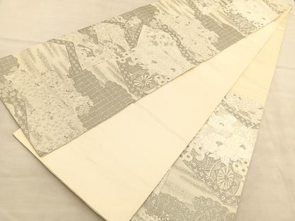 平和屋着物◎六通柄袋帯 唐織 桃山屏風絵文 プラチナ箔 正絹 逸品 BAAV1622hv