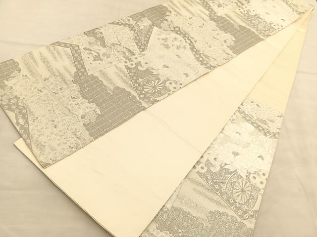 平和屋着物◎六通柄袋帯 唐織 桃山屏風絵文 プラチナ箔 正絹 逸品 BAAV1622hv