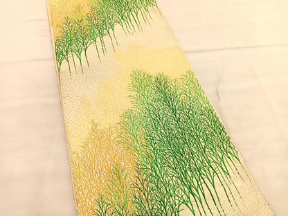 平和屋着物◎六通柄袋帯 唐織 草葉文 金銀糸 正絹 逸品 BAAV1632hv