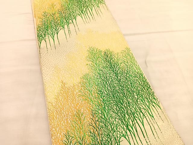 平和屋着物◎六通柄袋帯 唐織 草葉文 金銀糸 正絹 逸品 BAAV1632hv