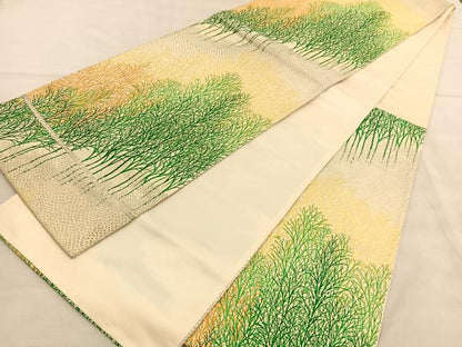 平和屋着物◎六通柄袋帯 唐織 草葉文 金銀糸 正絹 逸品 BAAV1632hv