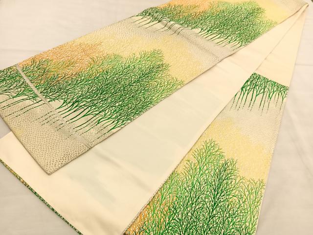 平和屋着物◎六通柄袋帯 唐織 草葉文 金銀糸 正絹 逸品 BAAV1632hv