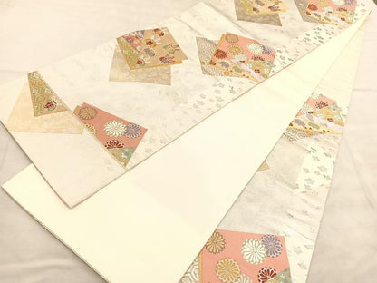 平和屋着物◎六通柄袋帯 唐織 色紙重ね花文 金銀糸 正絹 逸品 BAAV1638hv