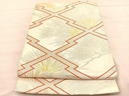 平和屋着物◎六通柄袋帯 松皮菱松文 金銀糸 正絹 逸品 BAAV1639hv