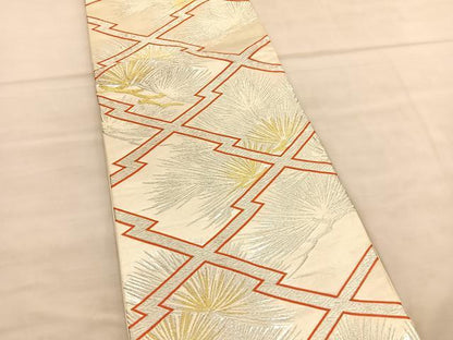 平和屋着物◎六通柄袋帯 松皮菱松文 金銀糸 正絹 逸品 BAAV1639hv