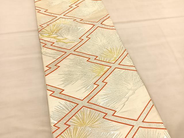 平和屋着物◎六通柄袋帯 松皮菱松文 金銀糸 正絹 逸品 BAAV1639hv